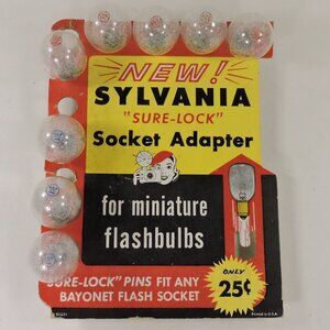 Vintage Sylvania "Sure Lock" Socket Adapter Display (Mix of 8 Flash Bulbs)